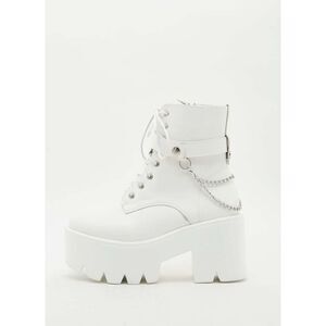 White Chunky Platform Combat Boots w/ Chain & Buckle | Rave Festival Goth
